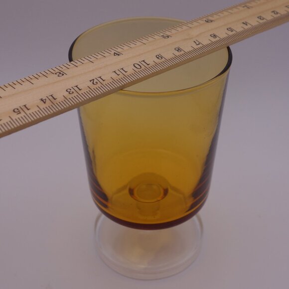 France Yellow Orange Glass with Thick Circular Stem - Picture 4 of 9